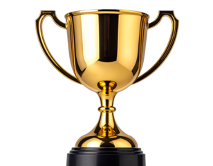  Golden Champion Trophy Cup Front View, Clean Modern Shape, Isolated PNG