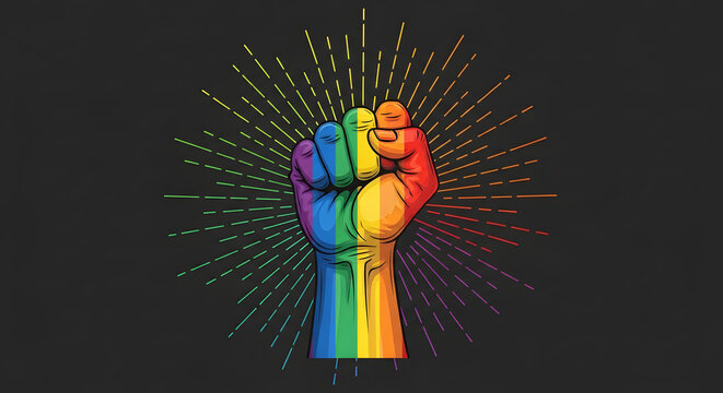 Rainbow fist raised in solidarity with pride and lgbtq rights