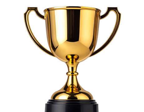 Golden Champion Trophy Cup Front View, Clean Modern Shape, Isolated PNG