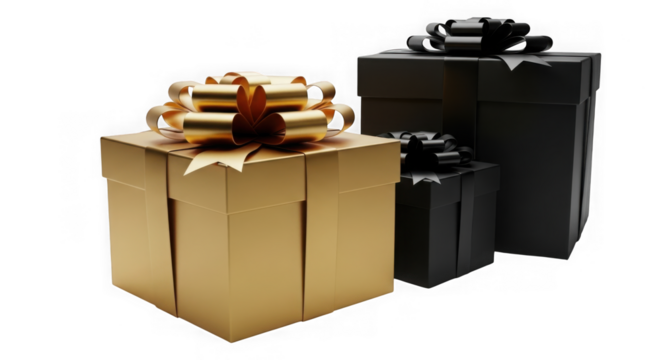 Gold and black gift boxes with bows