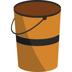 Orange Bucket With Black Stripe And Handle On Transparent Background With Subtle Shadowing