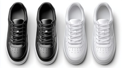 Chic black and white sneakers showcased on a simple backdrop