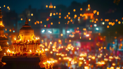 Experience the vibrant energy of Diwali with glowing candles and flowers illuminating the night, perfect for celebrating tradition and promoting festive spirit