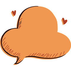 Orange speech bubble with hand drawn hearts on transparent background ideal for message and communication concepts