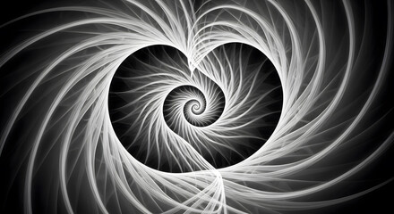 Abstract heart spiral in black and white with swirl lines for love concept graphic element