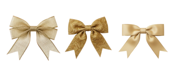 Three gold bows with different textures and patterns.