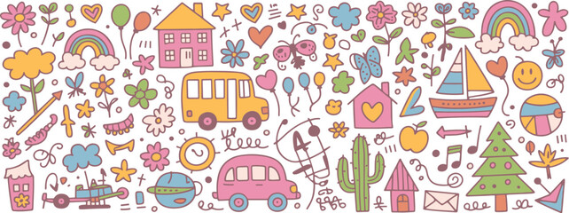 Doodle Style Illustrations for Children cute drawing