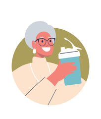 Elderly woman drinking pure water