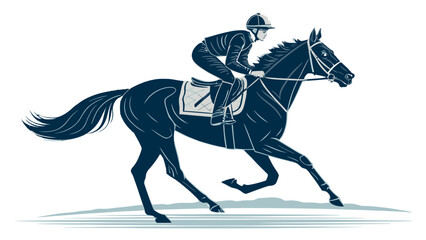 Dynamic horse and jockey racing at full speed, evoking power and tradition, perfect for equestrian themes, sports branding and heritage designs