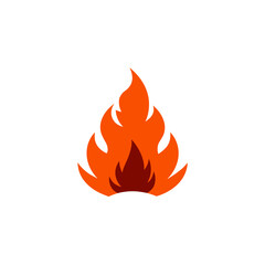 Orange and red fire flame isolated on white background, abstract icon