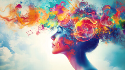 Unlock your vibrant imagination with this stunning abstract portrait, perfect for expressing creativity, mental wellness, and the beauty of the human mind