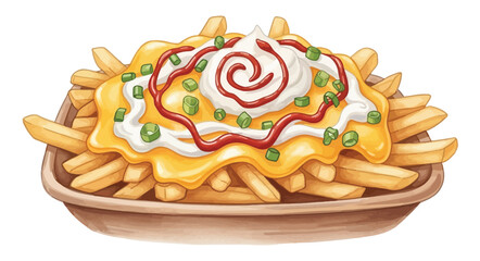 Loaded French Fries with Cheese Sour Cream and Ketchup.