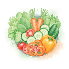 Vibrant Watercolor Vegetable Medley in a Bowl.