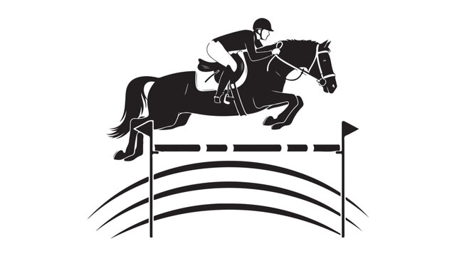 Dynamic equestrian sport scene showcasing a horse and rider skillfully jumping over an obstacle in a competitive show, perfect for sports enthusiasts and event promotions