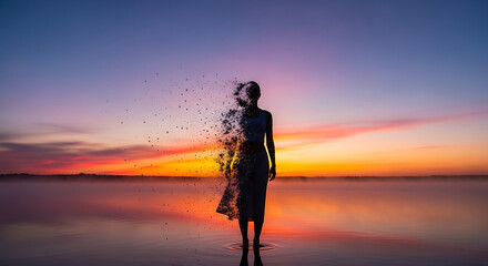 girl on the beach at sunset