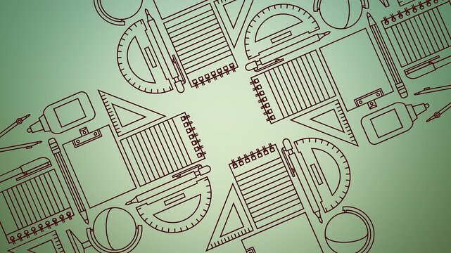 pattern featuring classic school tools in rotating mandala for branding and education