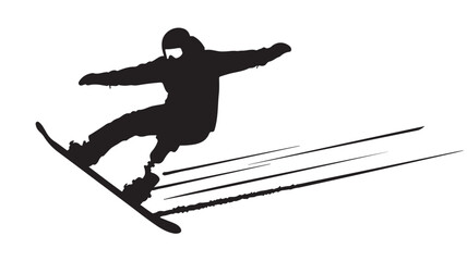 Experience the thrill of downhill snowboarding with this powerful silhouette, perfect for winter sports promotions and active lifestyle campaigns, conveying speed and adventure