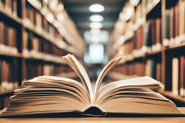 Immerse yourself in knowledge with an open book at the library for research and learning materials