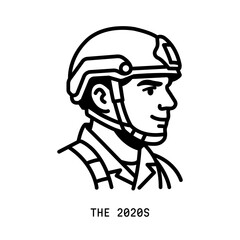 2020s soldier face. Vintage line art vector portrait.