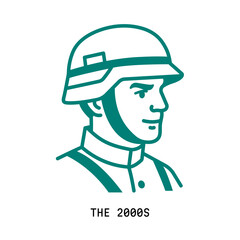 2000s soldier face. Vintage line art vector portrait.