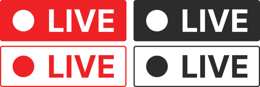 Live Streaming Badge and On Air Status Vector Icon set. Live Stream and Recording Indicator Glyphs. Red Dot Record sign