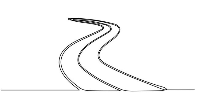 Self drawing line animation road continuous one single line drawn concept video, Animated vector illustration design of winding road, Simple Line Drawing of a Road. Full length one line animation.
