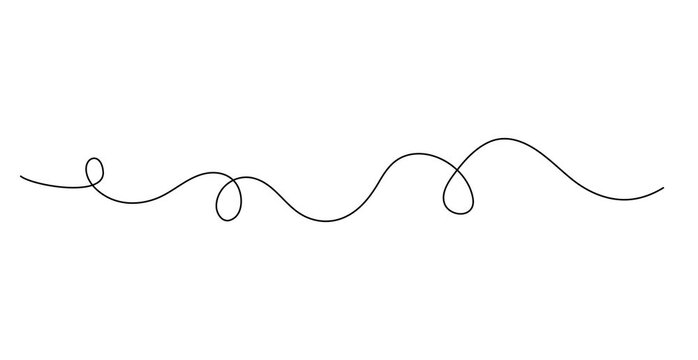 Squiggle line animation continuous one line drawing, Abstract hand drawn dividing thin wave continuous line on white background, Self drawing simple animation of line. Animated continuous on pro style
