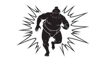 Powerful sumo wrestler charging forward with dynamic energy, embodying strength and tradition, perfect for sports branding or cultural presentations, capturing the spirit of Japan