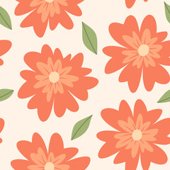 red flower blossoms seamless pattern