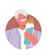 Senior man refreshing with water