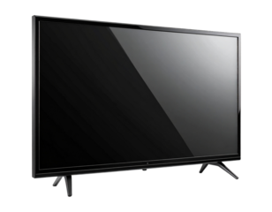 Ultra-Slim Black TV Front View with Soft Floor Shadow, Isolated PNG 