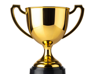  Golden Champion Trophy Cup Front View, Clean Modern Shape, Isolated PNG