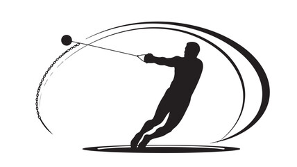 Dynamic silhouette of a hammer thrower in powerful action, perfect for sports marketing, fitness promotions, or athletic event branding, showing strength, determination, and competitive spirit