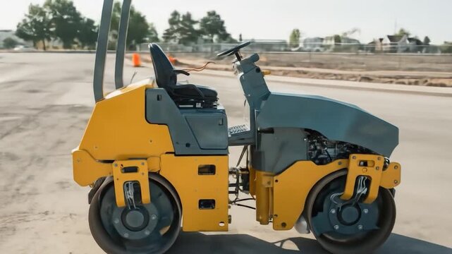 Heavy machinery on a construction site, leveling the ground for a new road