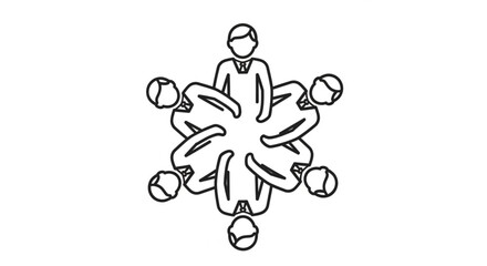 Business meeting icon illustration representing teamwork, collaboration, and discussion around a round table for effective communication strategies