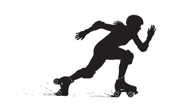 Energetic silhouette of a roller derby athlete speeding forward with drive and determination, capturing the excitement of competitive sports and active lifestyles, perfect for fitness promotions