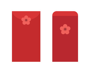 Chinese red envelope bag flat vector illustration set.
Asian Chinese New Year hongbao Icon.
Lucky money red envelope bag.
White background.
