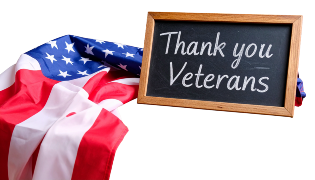 Thank you veterans lettering style on a rustic wooden background with the american flag draped, symbolizing gratitude and respect for military service