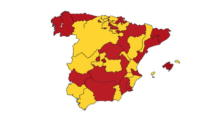 Obraz premium Map of Spain showing internal administrative divisions colored in red and yellow.