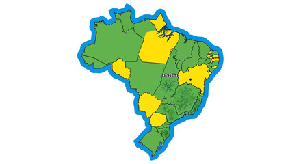 Map of Brazil highlighting states with different colors, indicating specific information.