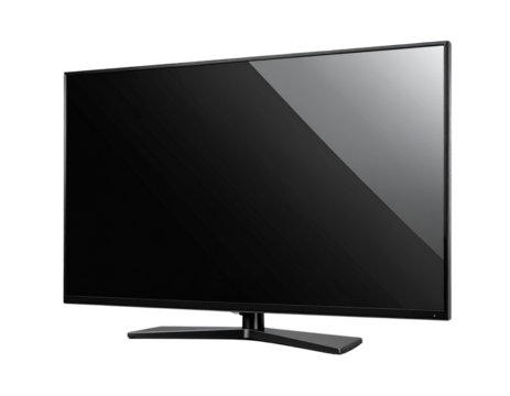 Ultra-Slim Black TV Front View with Soft Floor Shadow, Isolated PNG