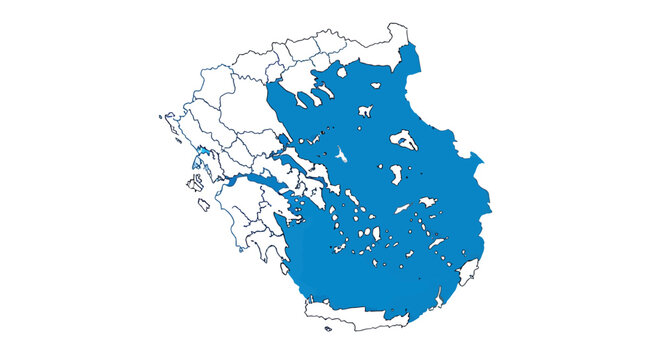 A political map of Greece with its territory, including the mainland and islands, highlighted in blue.