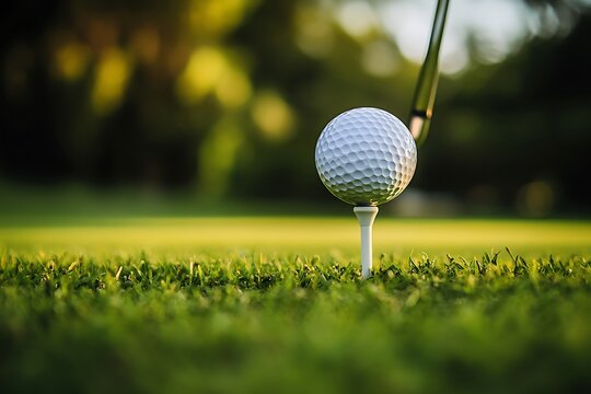Ready to tee off with golf ball on the green course, showcasing precision and focus during a bright sunny day game