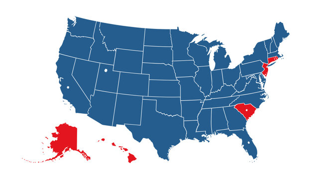 USA map showing some states in red and the rest in blue.