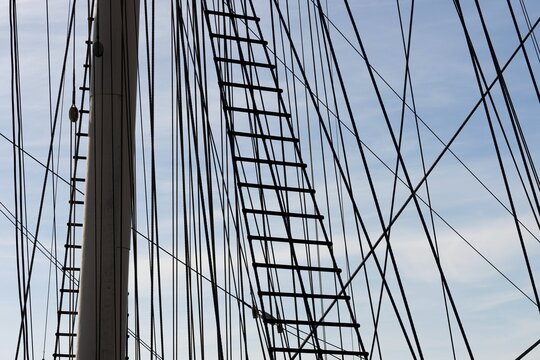 Mast and rigging, steel four-masted barque Pommern, windjammer with jubilee rig, Maritime Museum, Mariehamm, &Aring;land or Aland Islands, Finland