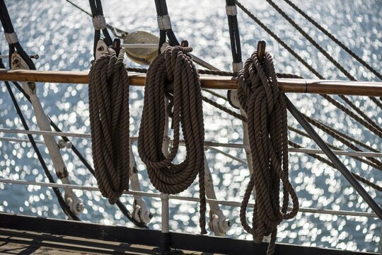 Rigging, steel four-masted barque Pommern, windjammer with jubilee rig, maritime museum, Mariehamm, &Aring;land or Aland Islands, Finland