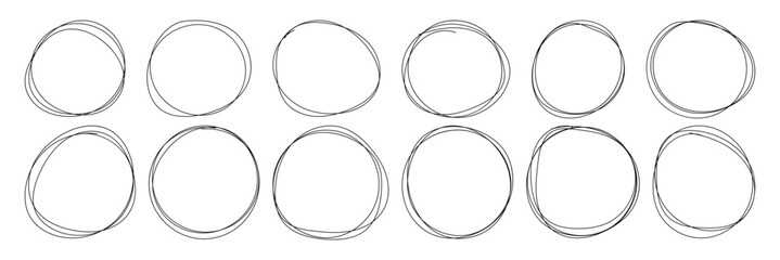 Abstract Sketch Scribble Circles. Hand drawn crayon ovals and circles. Ellipses in doodle style. Marker scratch scribble in rounder.