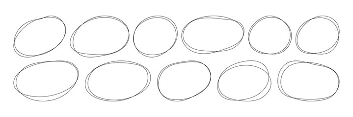 Hand-Drawn Circle Highlights. Ellipses pencil doodle style set. Doodle round circles for message note mark design element. Rough Scribble Round Shape Vector Collection