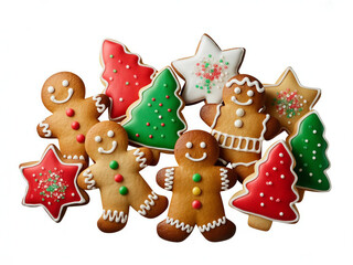 Christmas gingerbread and cookies figures isolated on a transparent background
