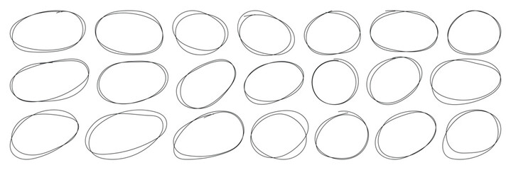Highlight circle frames. Set of doodle ellipses. Circular vector image. Scribble ovals and bubbles to circle and highlight text. Vector illustration